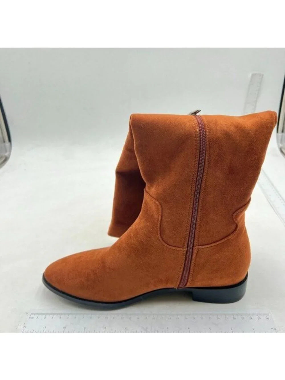 Pazzion Women Almond Toe Knee High Boots with Partial Zipper Stretchy Orange
